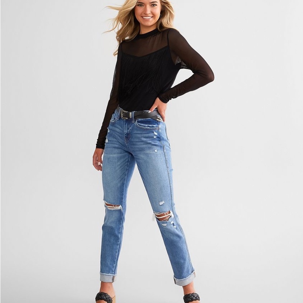 Black Fringe Mesh sheer top